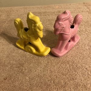 Lot of 2 Pastel Porcelain Rocking Horses Figurines 4” Tall